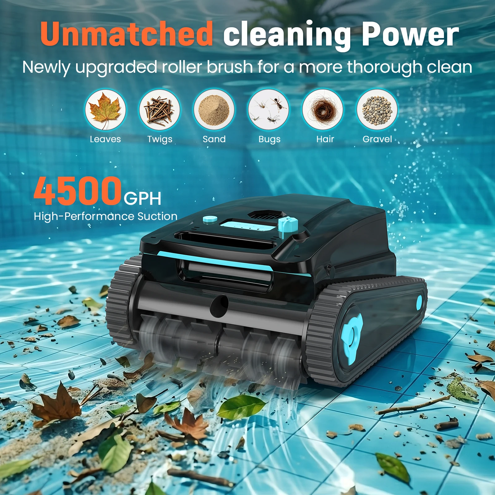 Vastorm H2 Roboter-Poolreiniger 120 Minuten Laufzeit 200m² Reinigungsfläche 2