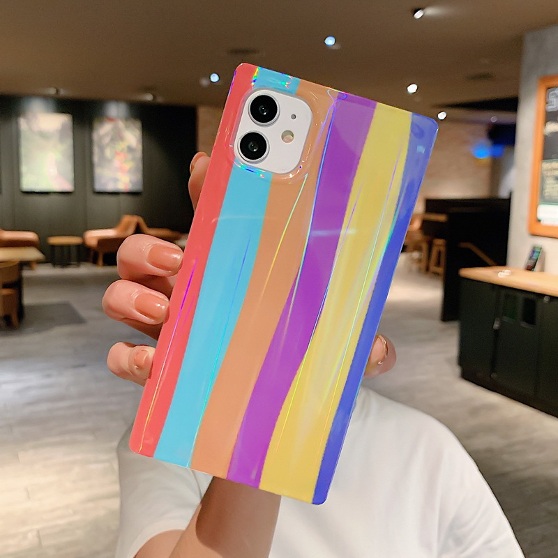Compatible With Apple Square Rainbow Iphone12 Mobile Phone