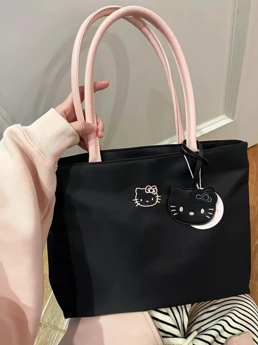 Geräumige Tragetasche mit Katzenstickerei Leichte Handtasche zum Tragen 2