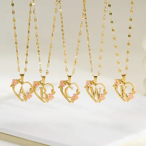 Dainty Gold Floral Initial Necklace for Women
