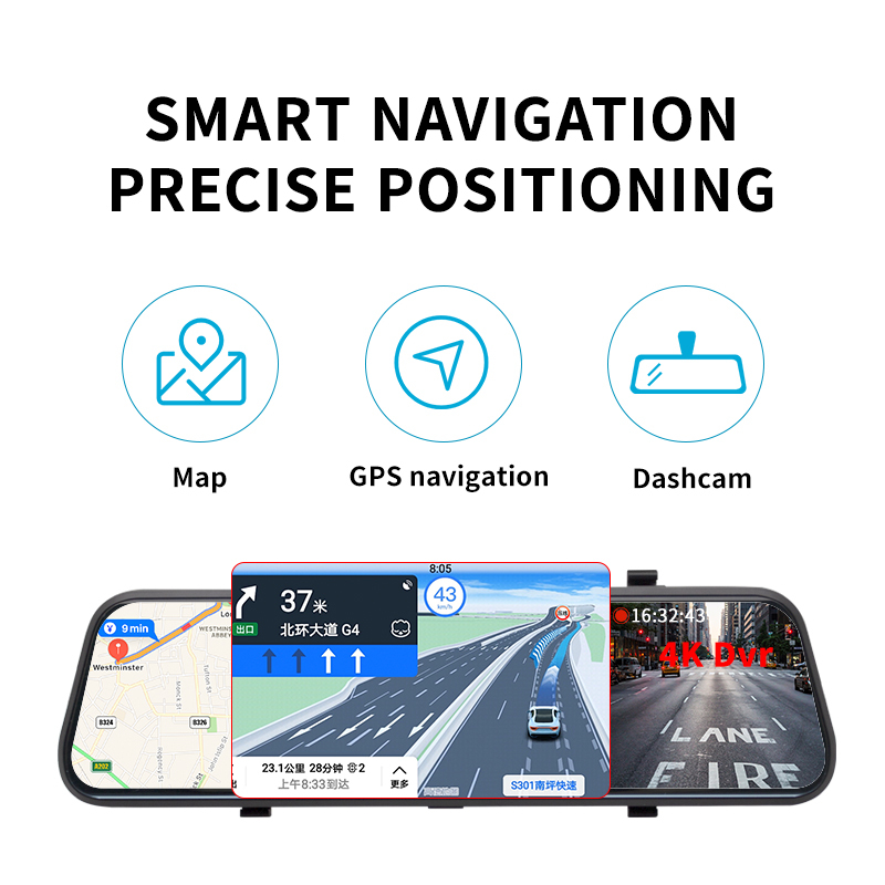 Maustor 9.66 Inch Dash Cam Rearview Mirror With