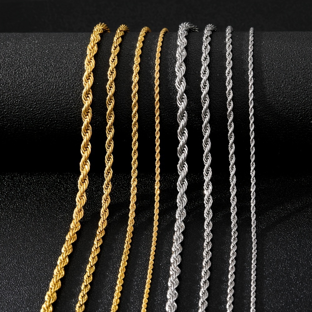 Luxury Men Rope Chain Gold Stainless Steel Twist