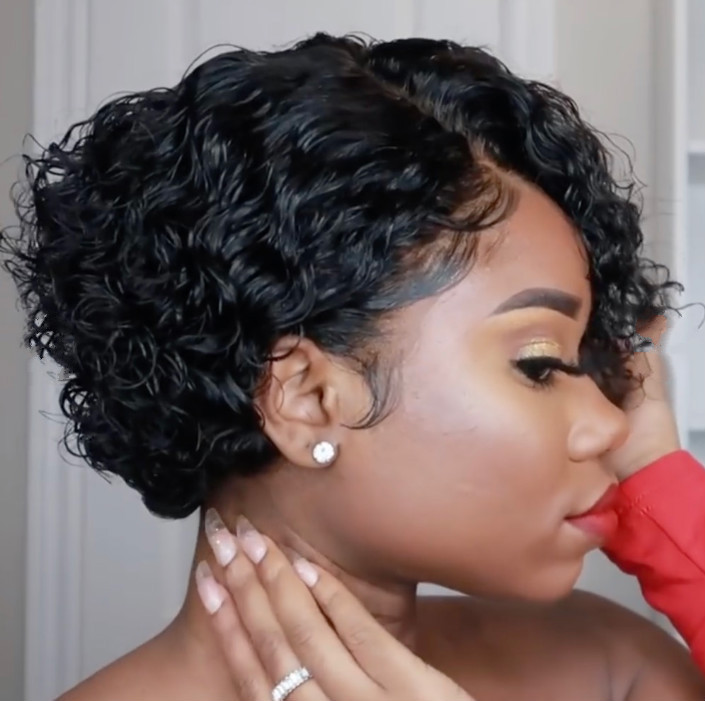 Short Curly Black and Brown Wig 2
