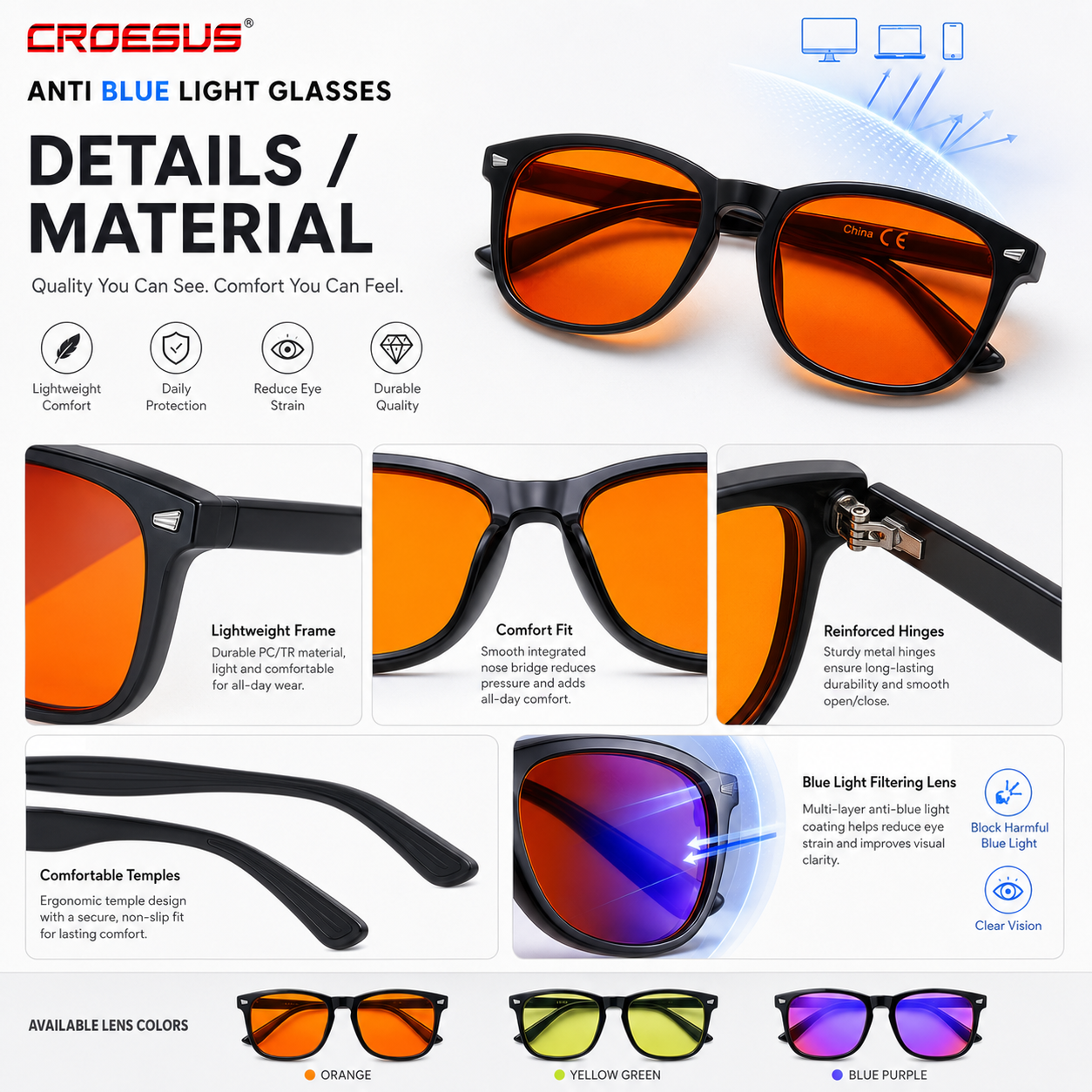 Lightweight Rectangle Unisex Blue Light Glasses 2