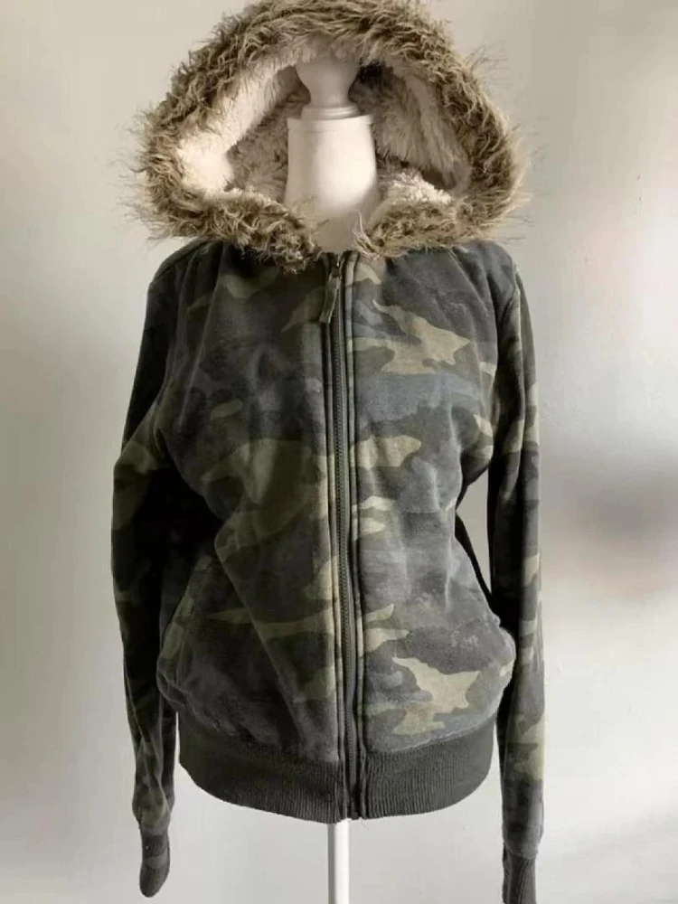 Kunstpelz American Vintage Mäntel mit Kapuze Damen Y2K 3