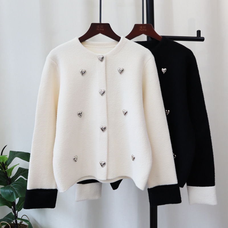 Woll-Strickjacke Kontrastfarbe