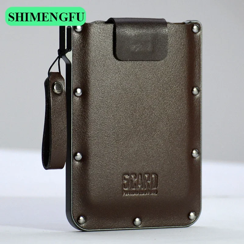 Schlanker Kreditkartenhalter aus Echtem Leder für Herren Anti-RFID-Aluminium-Geldbörse