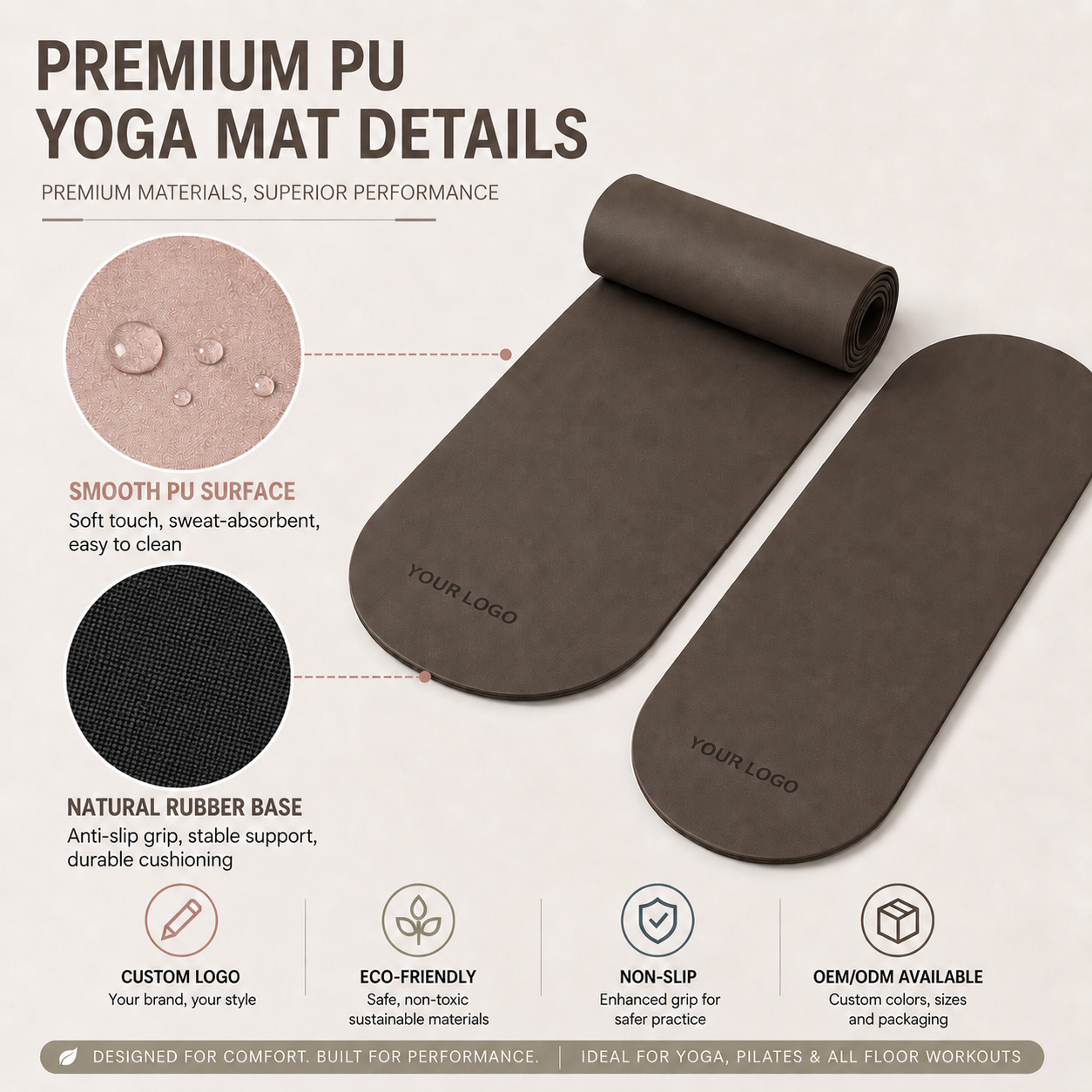 Oval Non-Slip PU Yoga Mat, 183 cm 2
