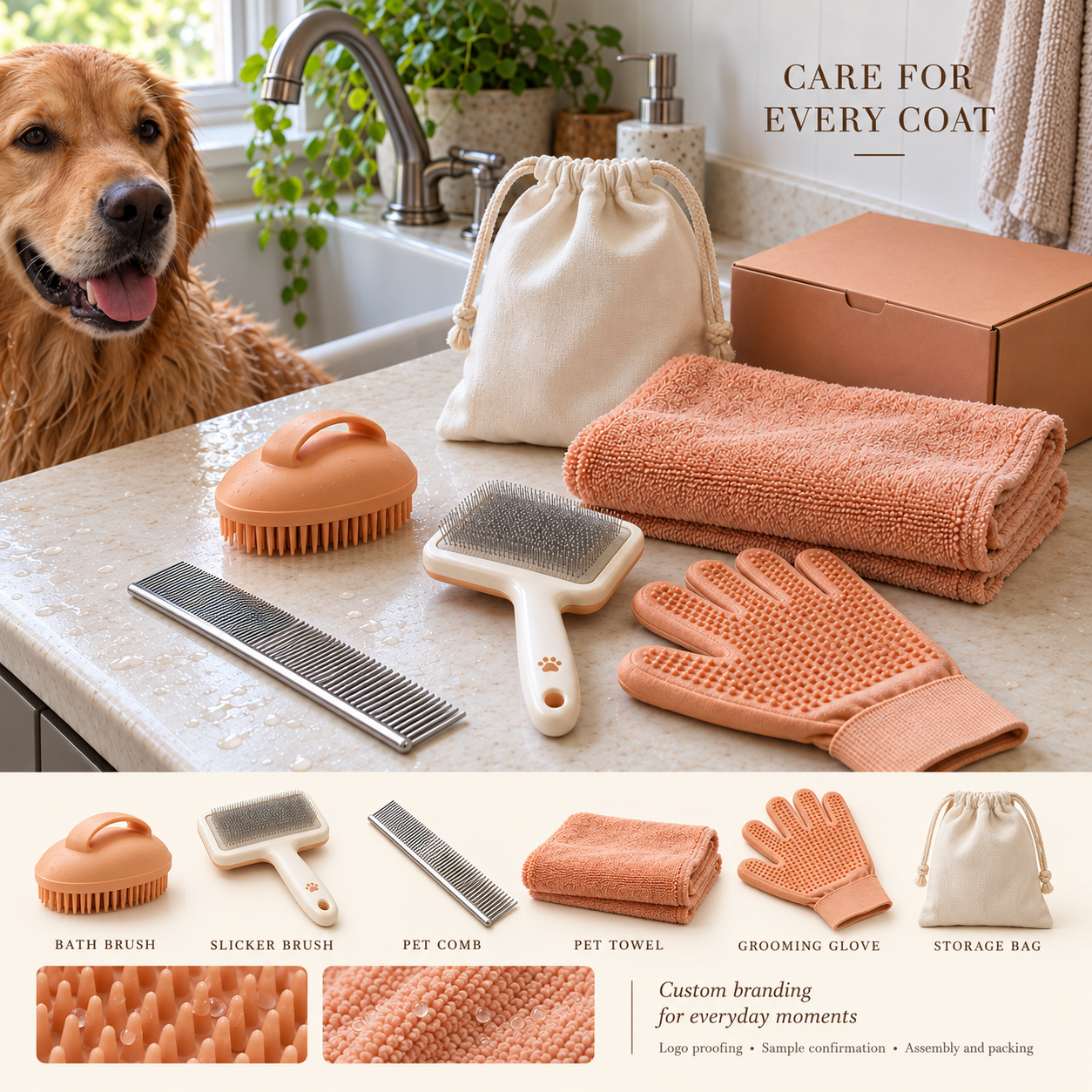 Pet Grooming Gift Kit With Bath Brush Slicker 4