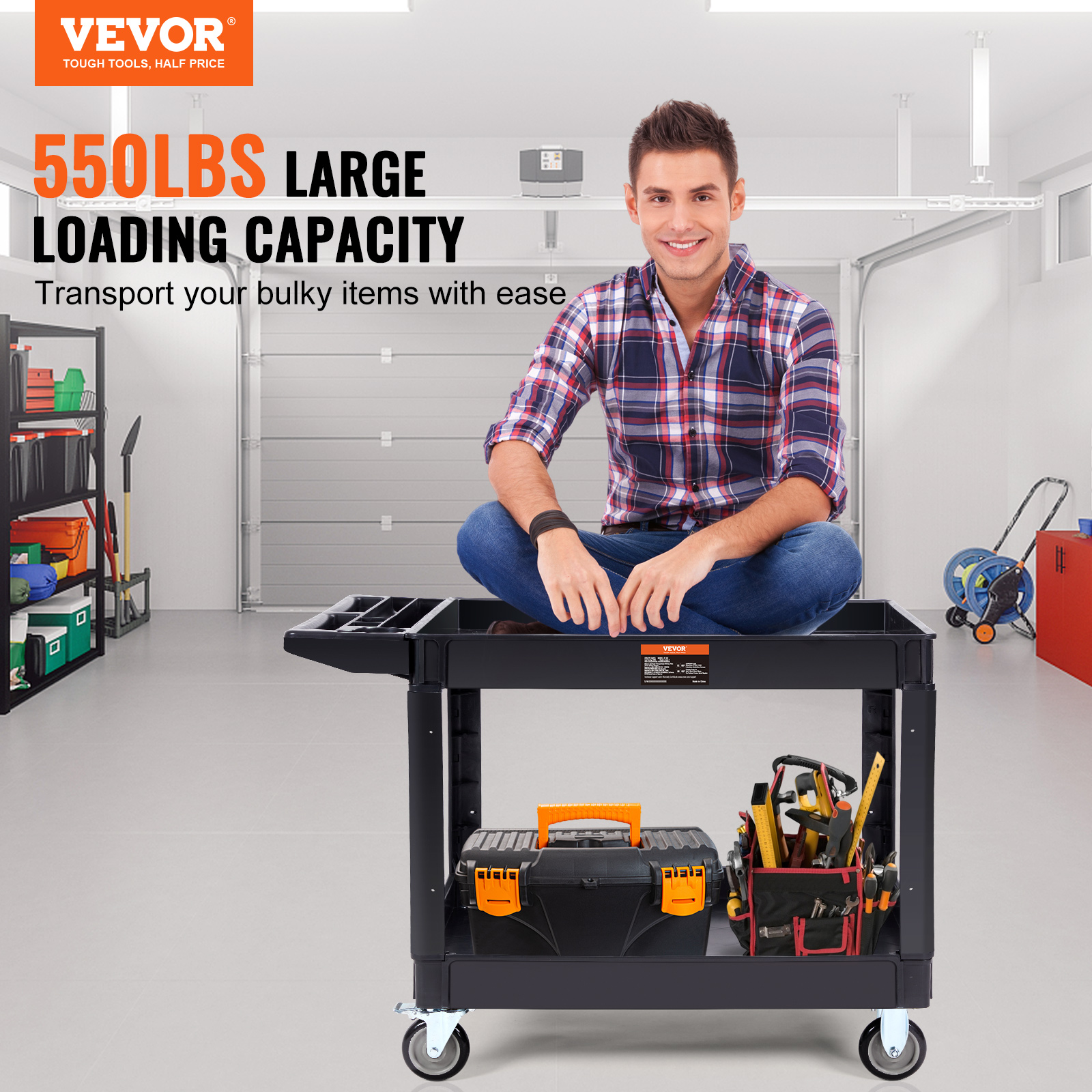 Heavy Duty Utility Cart with 2 Shelves