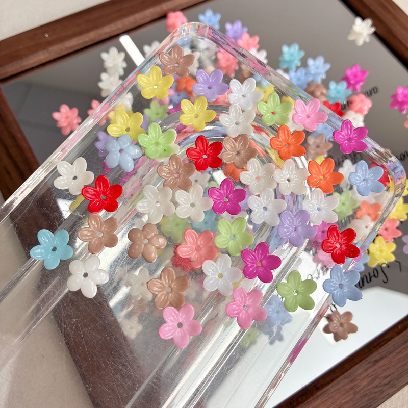 Solid 5-Petal Acrylic Flower Beads Mini Opaque Center-Hole