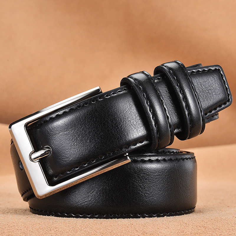 Genuine Leather Men's Cowhide Hand-Woven Belt With Pin 3