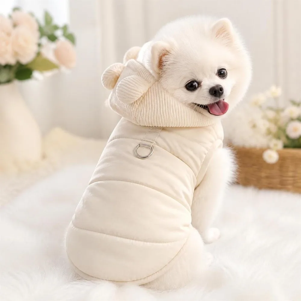 Modische Winter-Hundekleidung Winddichte Verdickte Hunde-Wanderjacke mit Niedlichem Hut 2