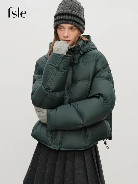 FSLE Winter Damen Kurze Kapuzenjacke Daunenjacke Bubble-Stil Dicker 1
