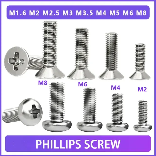 Stainless Steel Countersunk Screw Set, Phillips, M1.6–M8 2