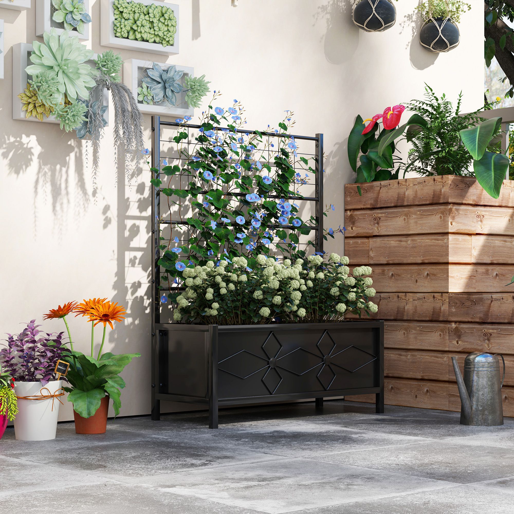 Outdoor Planter Box Galvanized Raised Garden Bed With 2