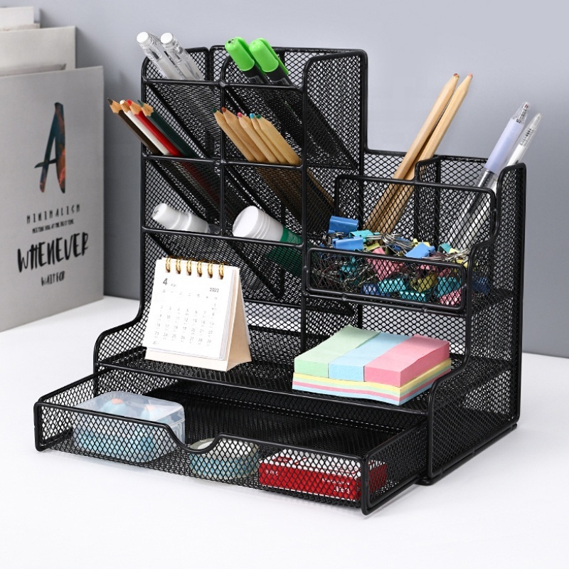 5-Tier Office Desk Organizer With Metal Mesh Storage