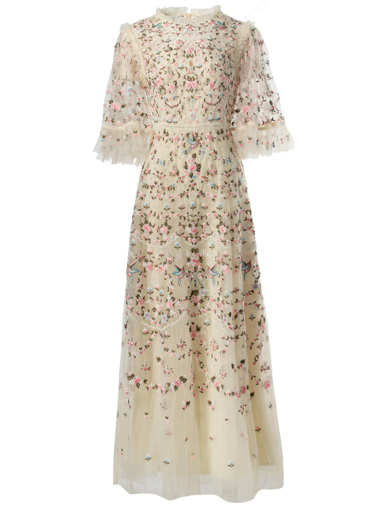 Women's Embroidered Flare-Sleeve Evening Maxi Dress 4