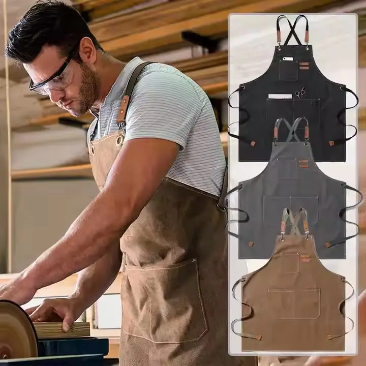 Leather Canvas Cross-Back Chef Apron 2