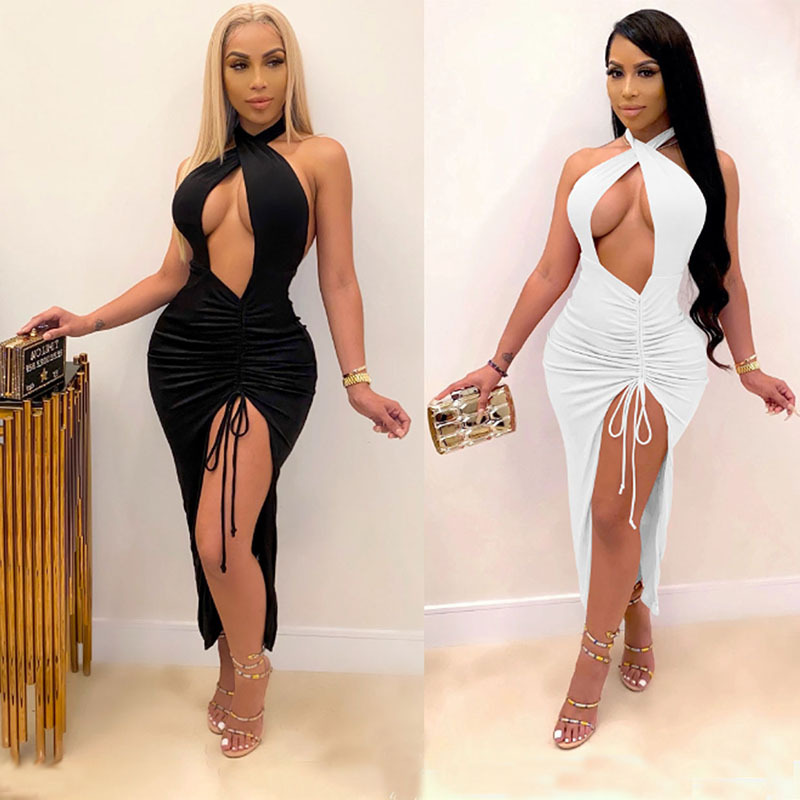 Sexy Women's Pleated Dress with High Slit