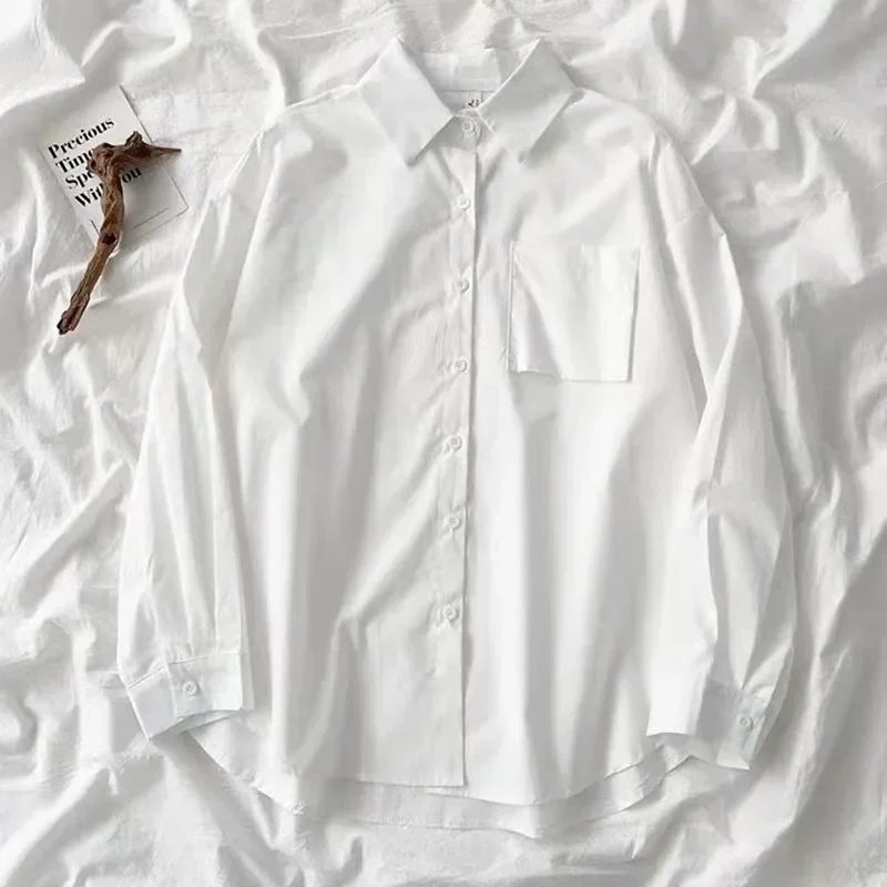 Japanischen Stil Lose Langarm Weiß Shirts Frauen Adrette 2