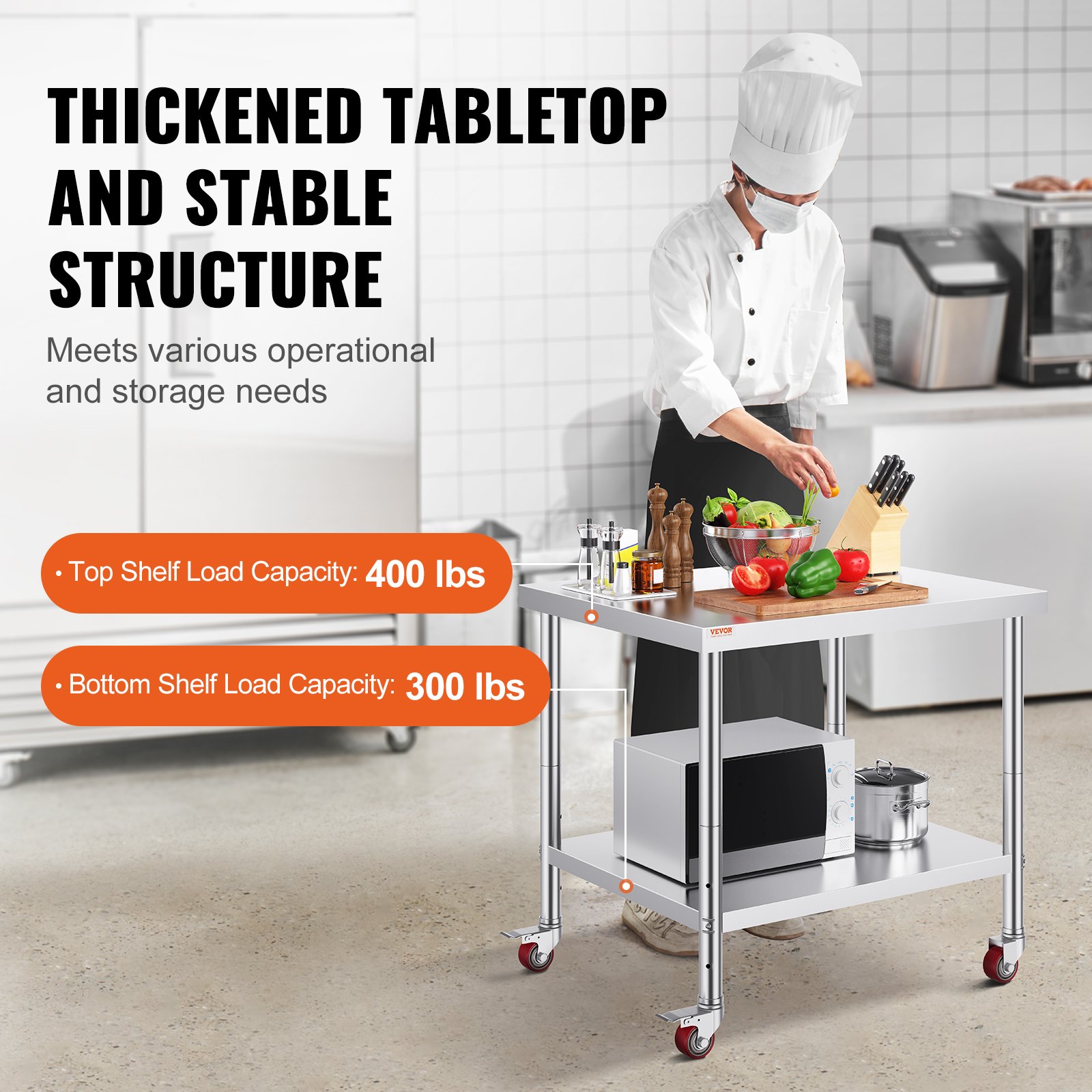 VEVOR Stainless Steel Work Table 36x24 Inch With 2