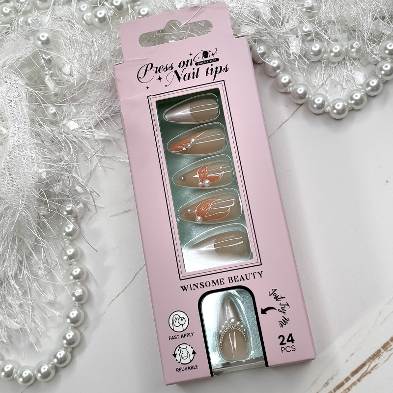 Almond 3D Press-On Nails for Daily Wear