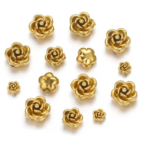 10 Stück Edelstahl Rose Lose Verteilte Perle Vergoldet