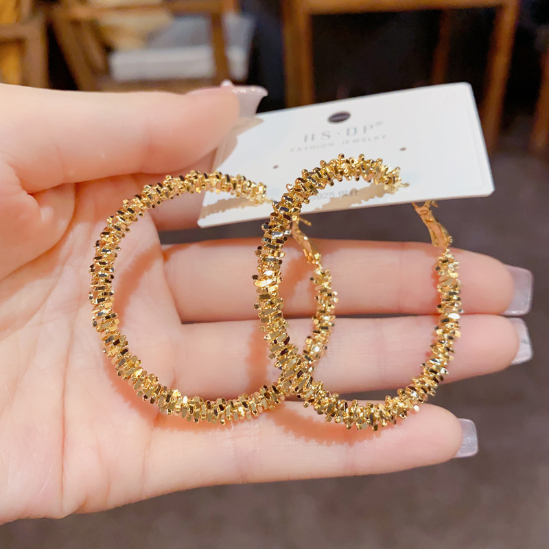 Large Twisted Gold Hoop Earrings 3