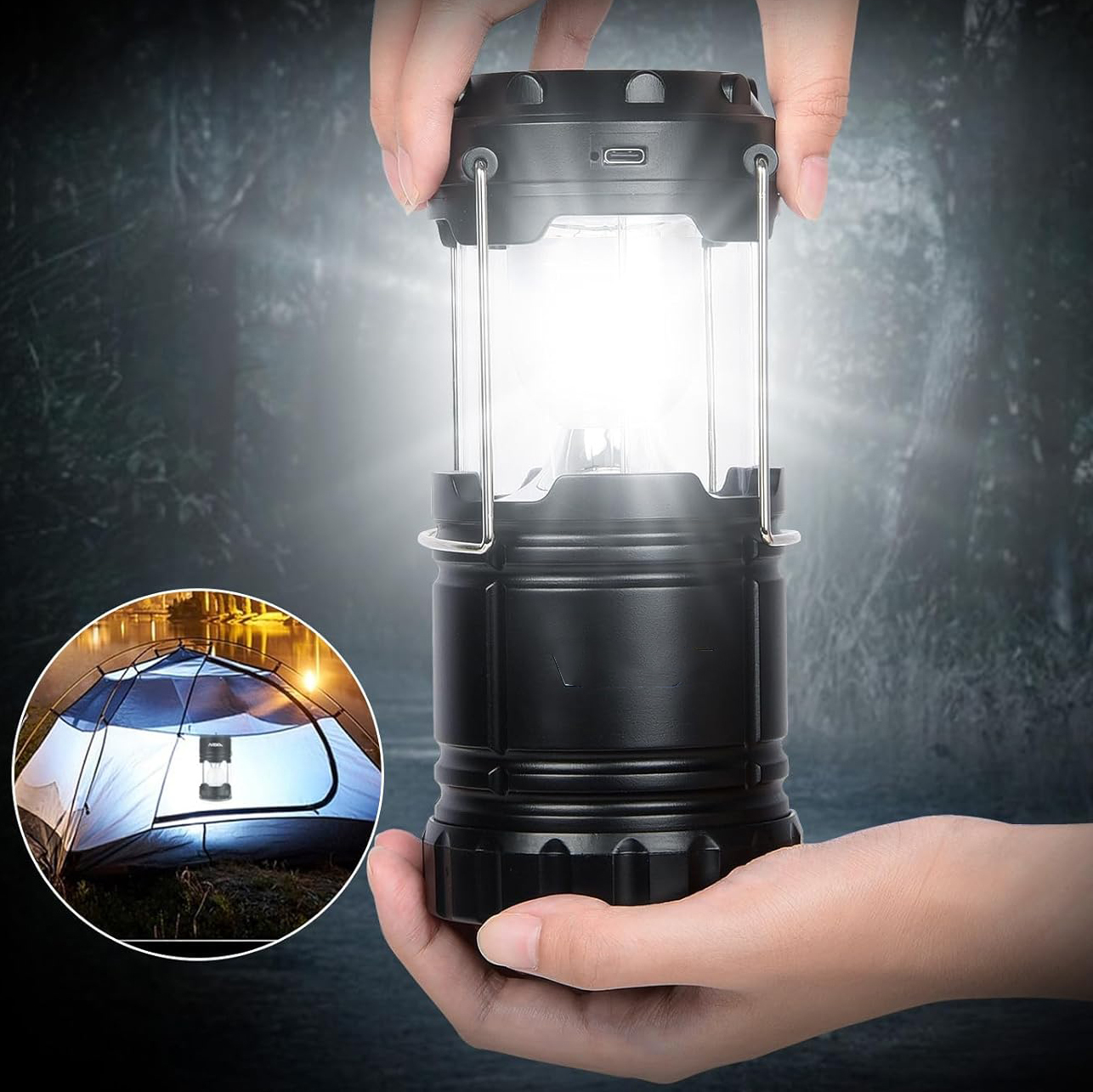 Rechargeable Solar Camping Lantern With Magnetic Foldable Hanging