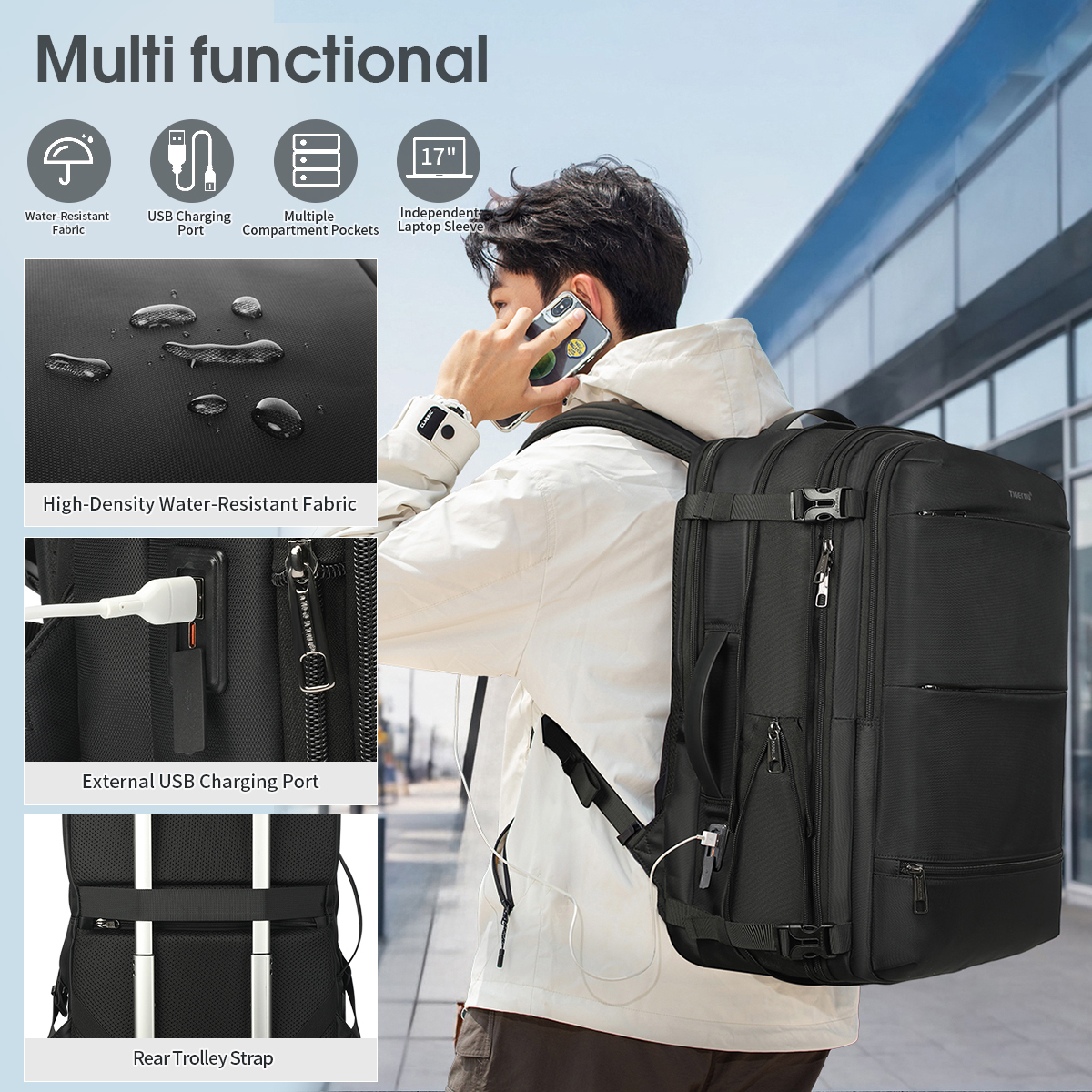 Tigernu Multifunctional Durable Expandable Waterproof Anti-Theft Backpack Airport