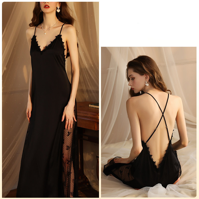 Long Satin Lace Sleep Robe 4
