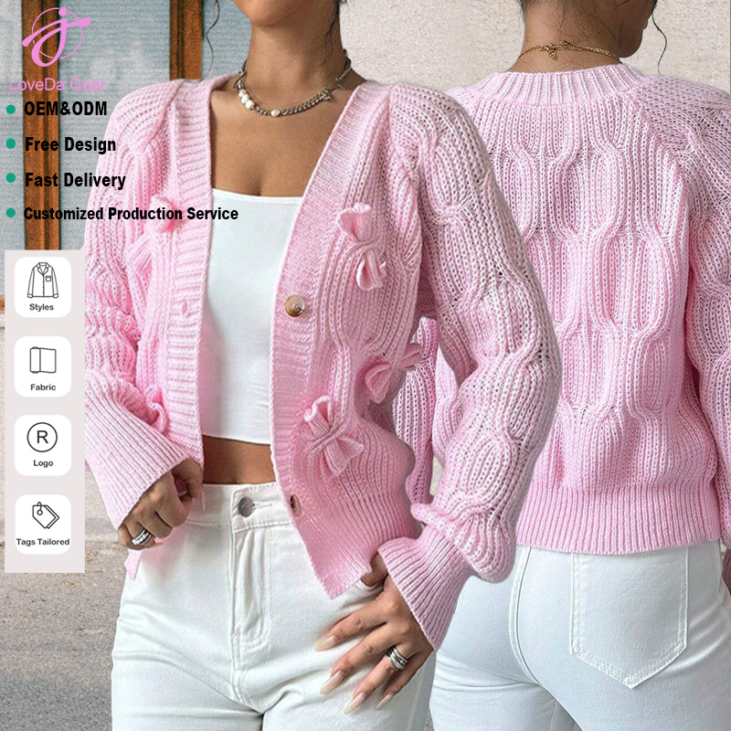 Damen Strickjacke Oversize mit Schleife 2