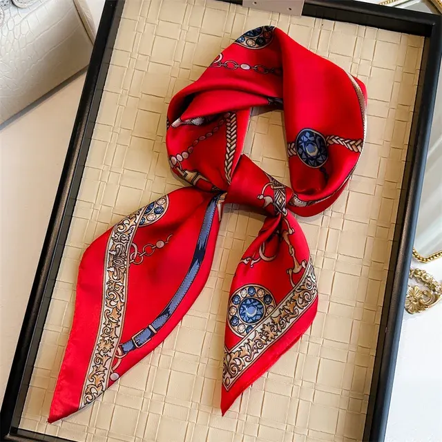 Red Faux Silk Neck Scarf 70x70 cm 3