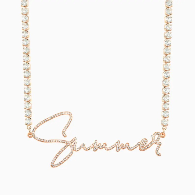SongYi Personalized Script Name Necklace With Rhinestone Chain 4