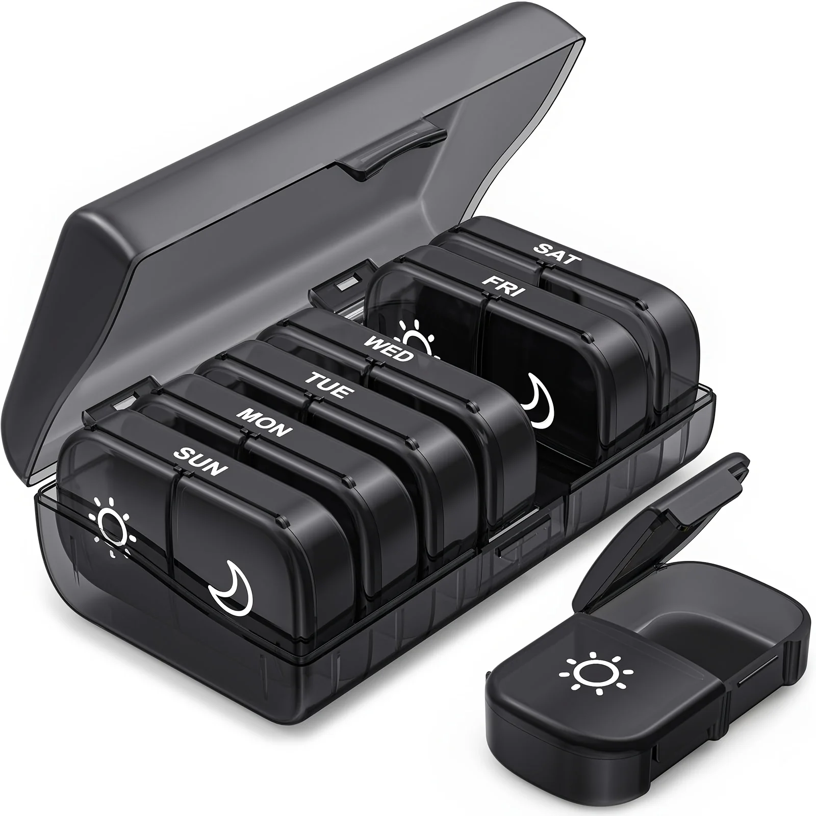 Wöchentlicher Pillenorganizer, 2-mal täglich, schwarz