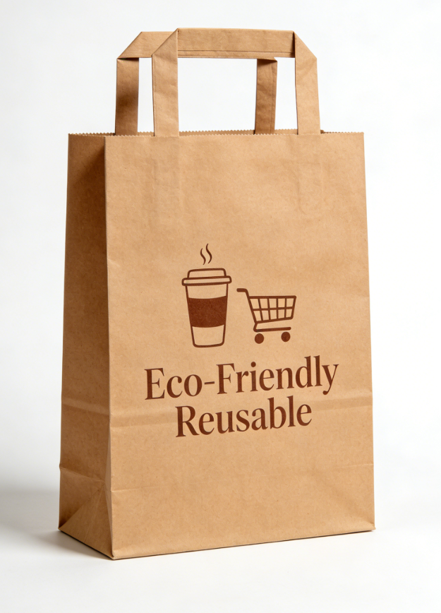 Recycelte Kraftpapiertüte mit Braunen Henkeln 3