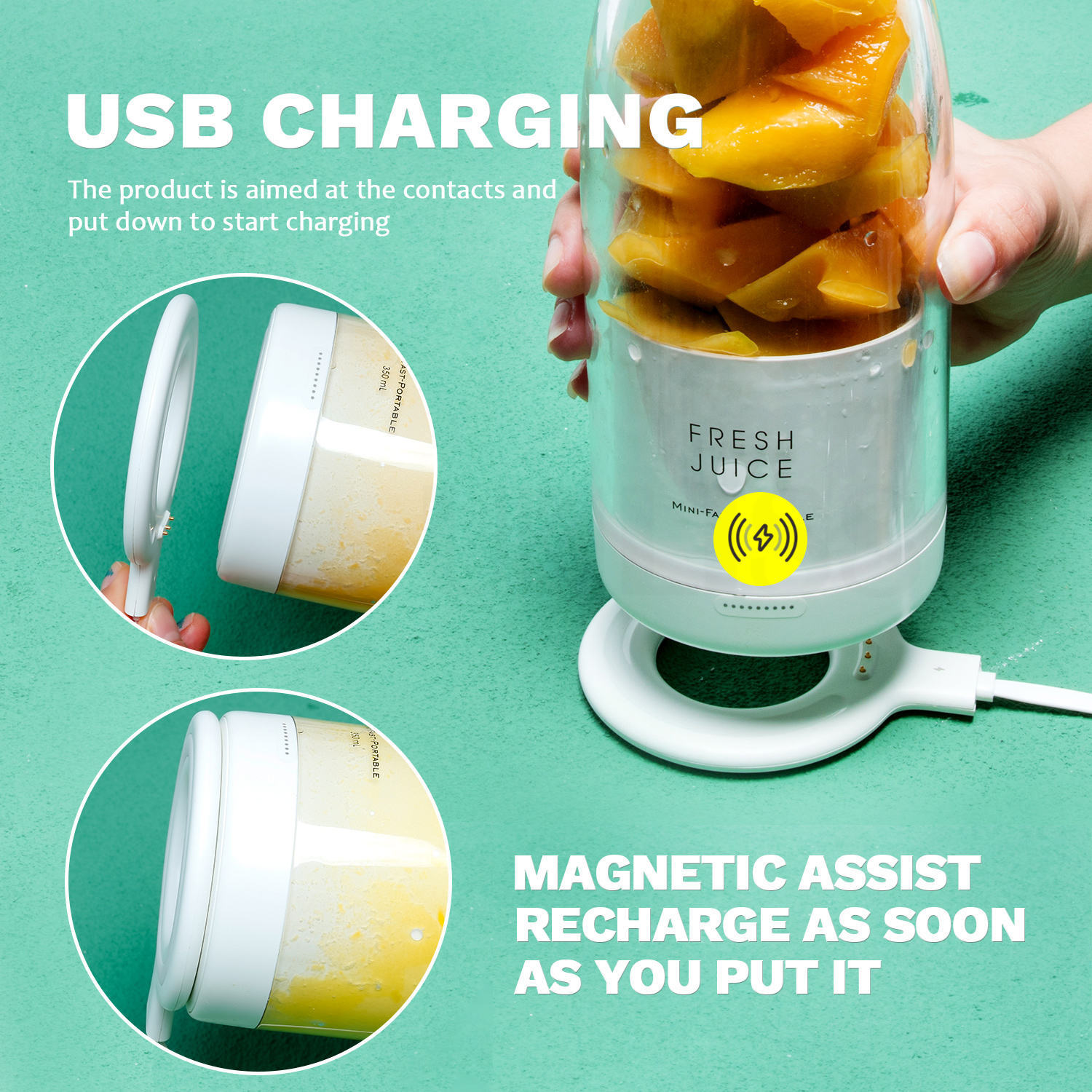 USB Portable Juicer Color 350ml Smoothie Blender With 4
