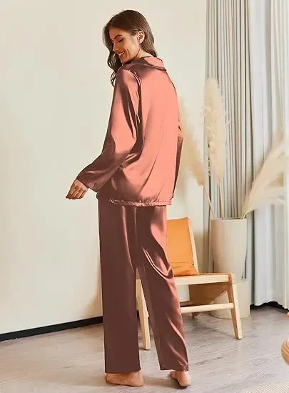 Zweiteiliger Satin-Pyjama mit Kurzarm für Damen 2