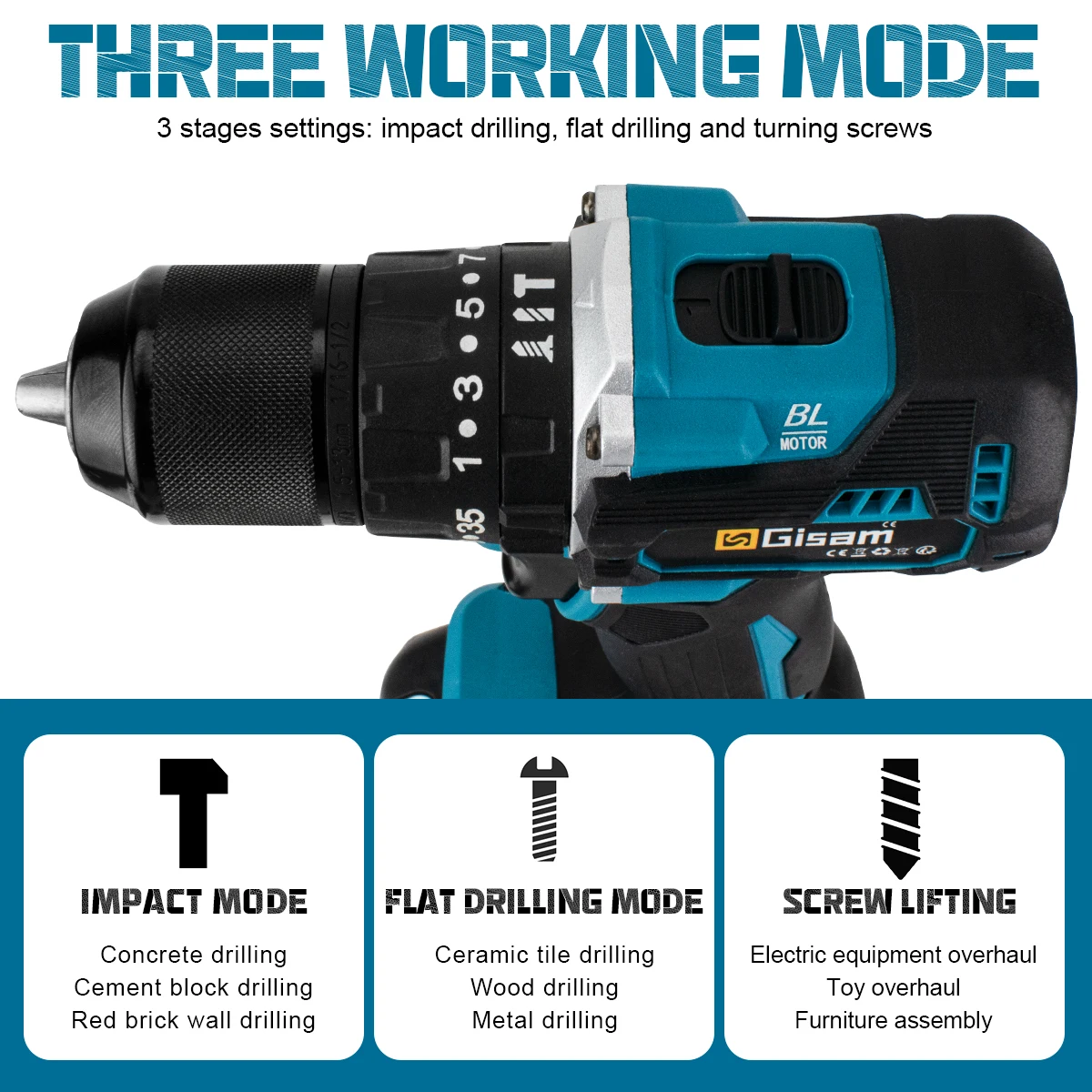 Brushless 13mm Cordless Drill Driver 35+3 Nm 4