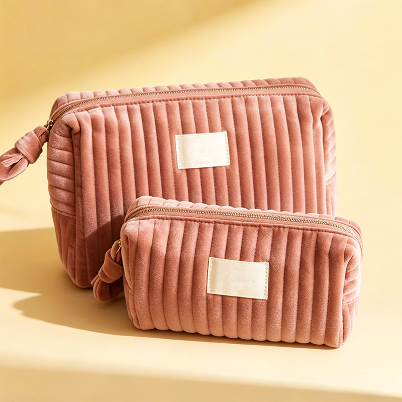 Quilted Velvet Cosmetic Bag with Organizer