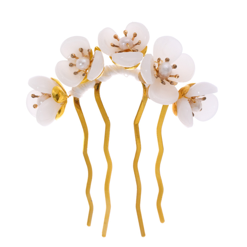 Hanfu Costume Handmade Hairpin Flower Pearl Headdress Antique