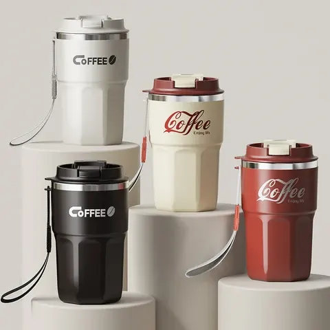 480ml Edelstahl-Kaffeebecher mit Strohhalm & Deckel 304 Lebensmittelechter