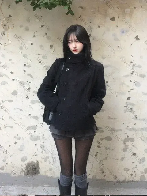 Solid Women's Turtleneck Coat in Y2K Style 4