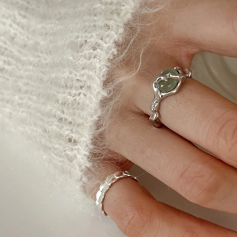 925 Sterling Silber Vergoldet Flüssigkeit Lava Hetian Jade 2