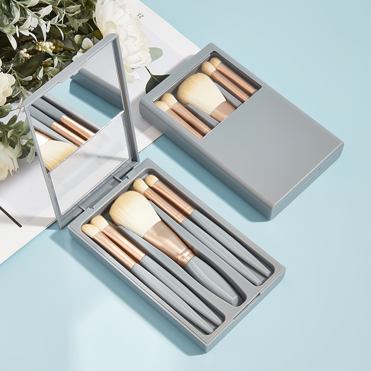 Travel Makeup Brush Set with Mirror