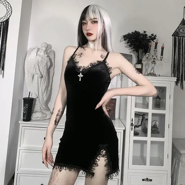 Schwarzes Vintage Spaghettiträger Minikleid 3