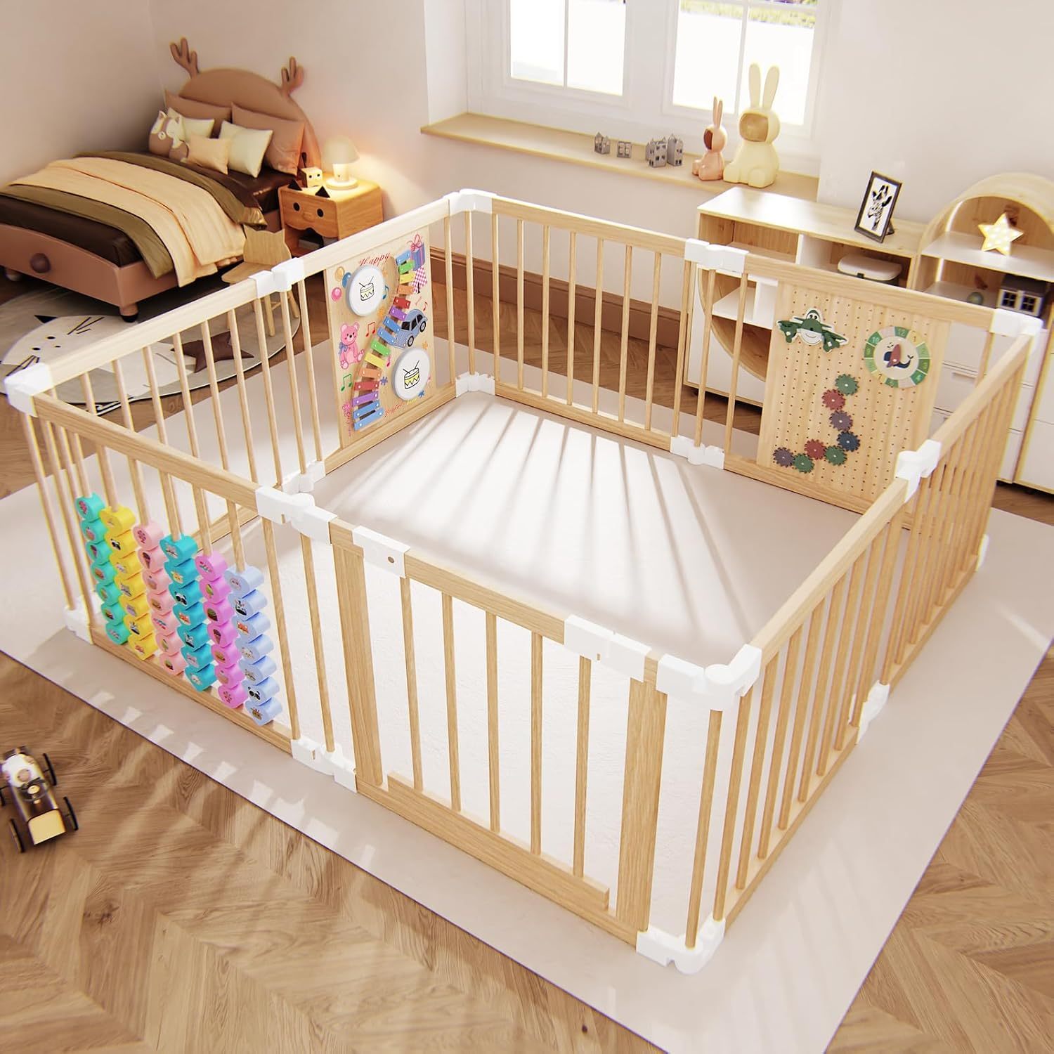 Foldable Wooden Baby Playpen with Toys