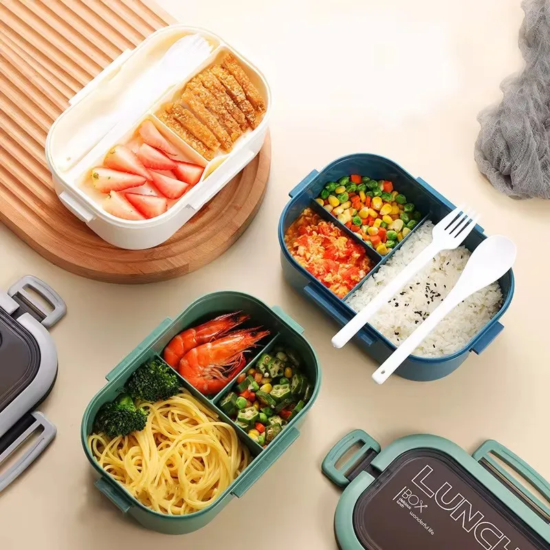 Küchenbedarf: Einschichtige Doppelschichtige Tragbare Obst-Lebensmittelbox Lunchbox mit Gabel 4