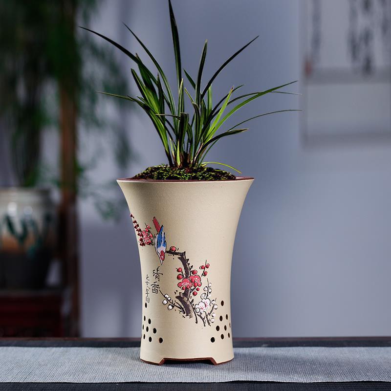 Yixing Purple Sand Flowerpot Hand-carved Round